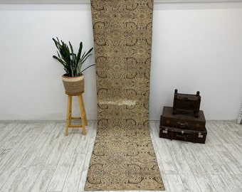 Lopertapijt, vintage tapijt, Turks tapijt, Anatolisch tapijt, traptapijt, 2,8 x 9,9 ft oranje tapijt, gangtapijten, wollen tapijt, Turks lopertapijt,
