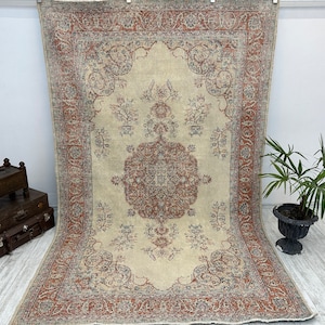Turks tapijt, Vintage tapijt, Handgemaakt tapijt, Boho decor, Home decor tapijt, Vloerkleed, Runner tapijt, Oushak tapijt, Turkije tapijt 6,3 x 10,1 ft