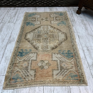 Alfombra vintage pequeña de 4,5 x 7,6 cm, alfombra turca pequeña, alfombra oushak pequeña, alfombra pequeña hecha a mano, alfombra bohemia pequeña, alfombra de puerta, alfombra de baño turco