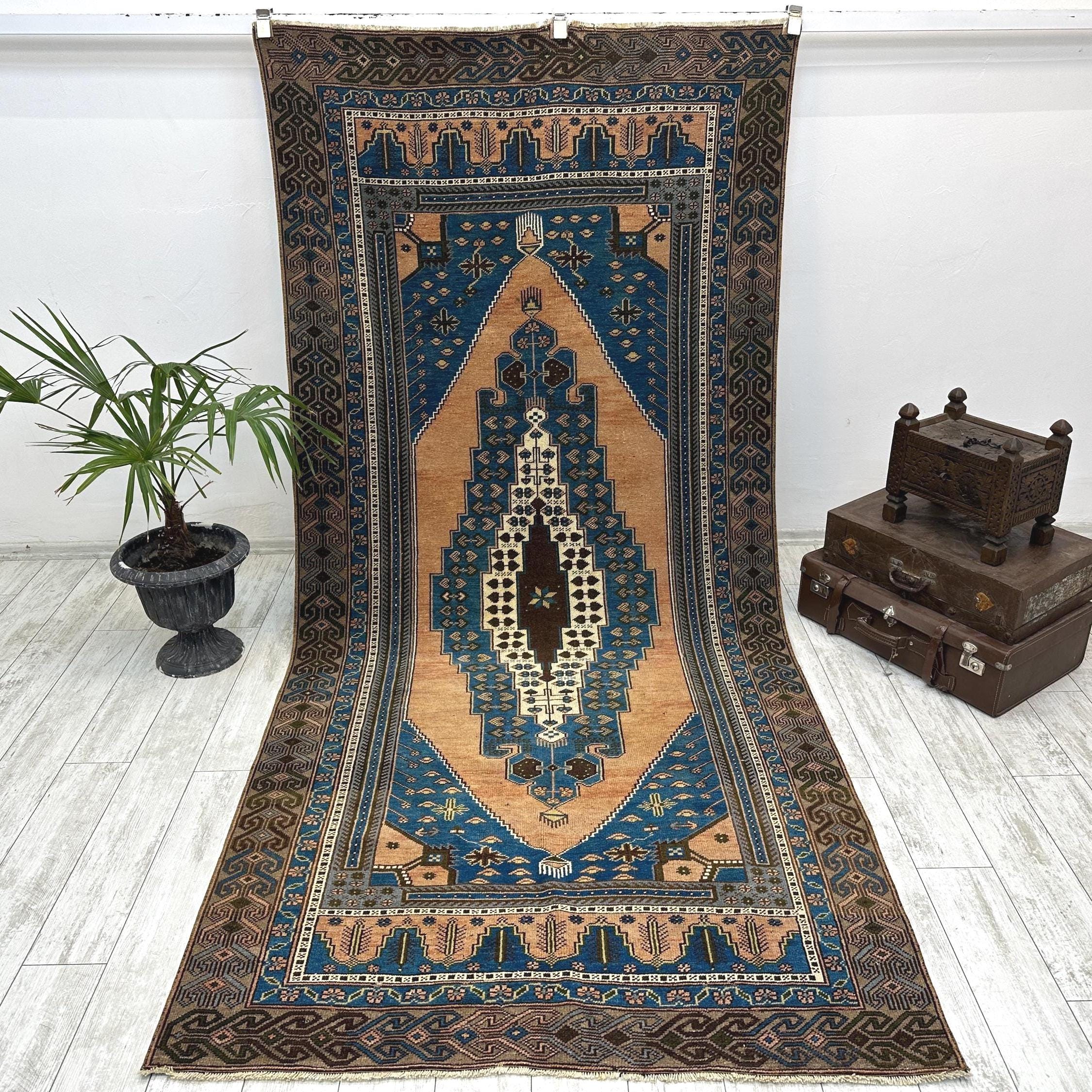 oriental vintage rug, dining table rug, aesthetic rug, low pile rug, turkish rug, oversize rug, botanic rug, wool rug, 4.6 x 9.8 FT,