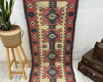 Pink Vintage Rug, Handmade Oushak Rug, Floral Rug, Decorative Rug, Kitchen Rug, Unique Rug, Rustic Rug, Turkish Rug, Area Rug, Wool Rug