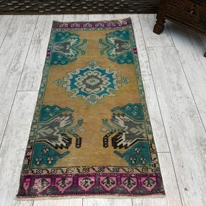 Vintage Teppich, Mini Oushak Teppich, Benutzter Teppich, Benutzter Teppich, Benutzter Teppich, Türkiser Teppich, Nomadenteppich, Badematte Läufer