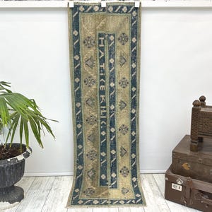 Vintage Turkish Short Runner 1.7x5.2 ft Small Hallway Rug Anatolian Wool Carpet