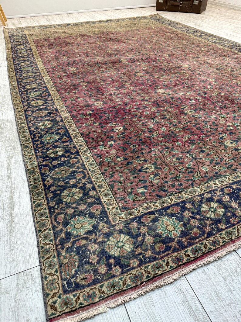 Turkish Area Rug, 6.4x9.7 ft, Geometric Scandinavian Decor Rug, Vintage Carpet, Oushak Rug, Hand Knotted Wool Anique Rug, Red Area Rug, image 2