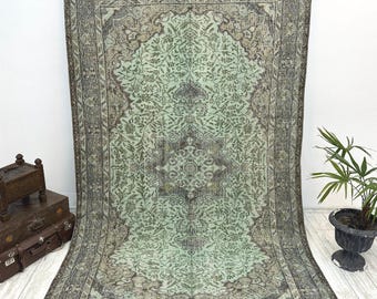 Vintage Turkish Rug, Handmade Anatolian Carpet, Distressed Oushak Area Rug, Boho Farmhouse Decor, Faded Oriental Rug, 5.9x9.4 ft,