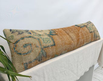 Vintage Turkish Pillow Cover 12x48, Long Lumbar Cushion, Rustic Bench Pillow, Handmade Home Decor