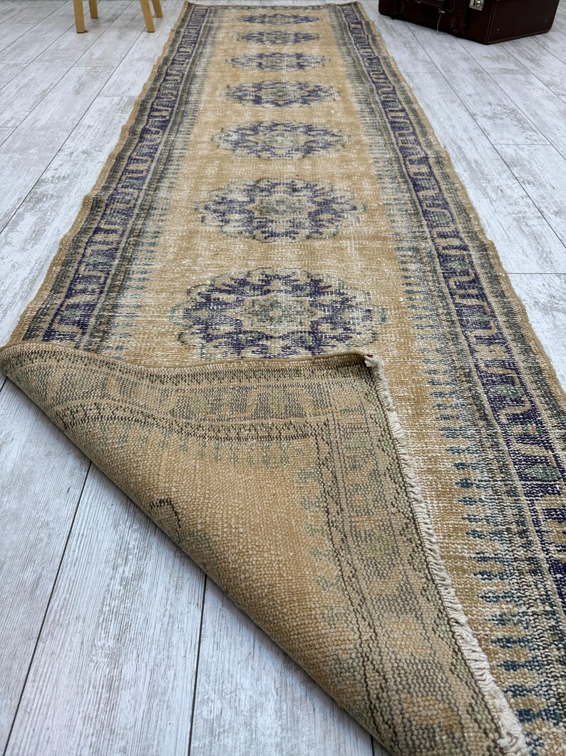 Handmade Turkish Hallway Runner Rug, Vintage Wool Carpet (2.8 x 10.1 Ft) image 10