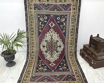 Rugs for kitchen, Oriental rug, Aisle rug, Handmade rug, Entryway rug, Vintage turkish rug, Chic rug, Floor runner, 4.6 x 8.8 ft,
