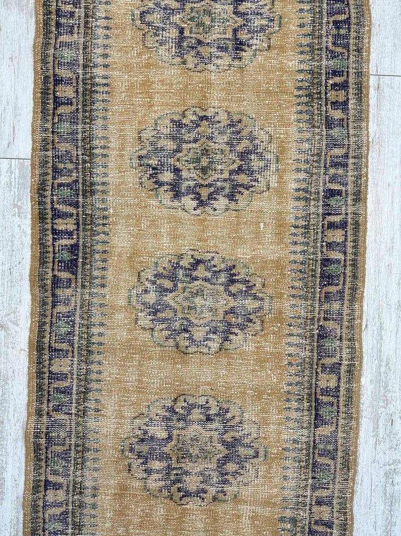 Handmade Turkish Hallway Runner Rug, Vintage Wool Carpet (2.8 x 10.1 Ft) image 6