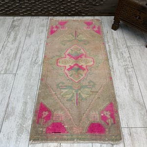 Alfombra vintage pequeña de 1,5 x 3,3 pulgadas, alfombra turca pequeña, alfombra oushak pequeña, alfombra hecha a mano pequeña, alfombra decorativa bohemia pequeña, alfombra para puerta, alfombra para baño turco