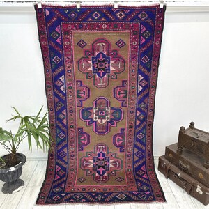 Vintage Turkish Wool Rug, Traditional Oushak Design, 4.4 x 7.7 ft image 1