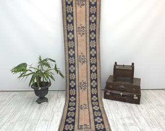 Turkish Runner Rug, 2.4x10.5 ft, Boho Kitchen Rug, Vintage Rug, Vintage Runner Rug,Kitchen Rug, Oushak Rug, Runner Rug, Hallway Rug