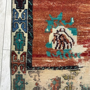 Hallmatta, turkisk löparmatta, handgjord turkisk matta, vintage löparmatta, handgjord matta, bleknad matta, bohomatta, köksmatta, 2,5 x 11,4 fot bild 3