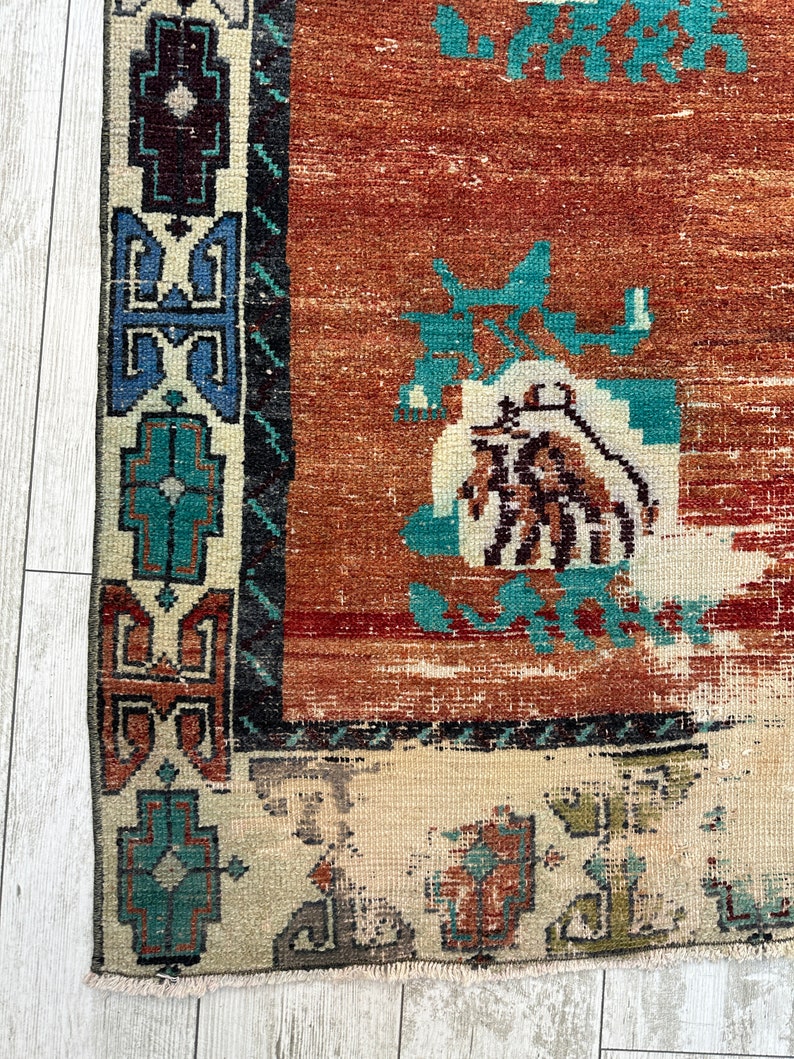 Hallmatta, turkisk löparmatta, handgjord turkisk matta, vintage löparmatta, handgjord matta, bleknad matta, bohomatta, köksmatta, 2,5 x 11,4 fot bild 3