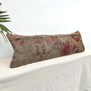 Almofada Kilim Extra Longa 12x40 - Almofada Boho Rústica, Feita à Mão com Tapete Turco Vintage, Decoração Étnica Exclusiva para Casa