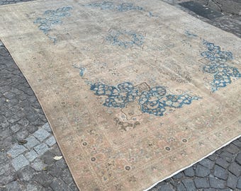 Very Large Oversize Turkish Medallion Rug – Orange Red Pink Tones – 9.7 x 12.8 ft Vintage Carpet