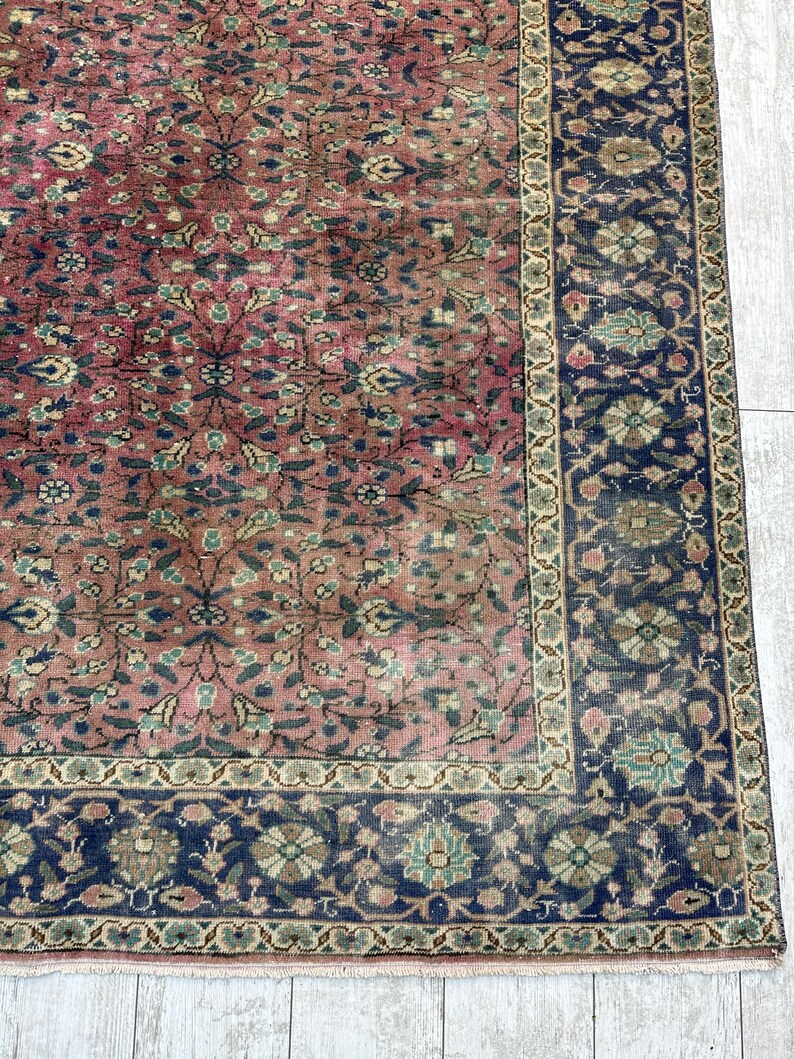 Turkish Area Rug, 6.4x9.7 ft, Geometric Scandinavian Decor Rug, Vintage Carpet, Oushak Rug, Hand Knotted Wool Anique Rug, Red Area Rug, image 4