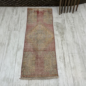 Pequeña alfombra vintage 1.3x3.6 pequeña alfombra turca, pequeña alfombra Oushak, pequeña alfombra hecha a mano, pequeña alfombra de decoración boho, alfombra de puerta, alfombra de baño turca