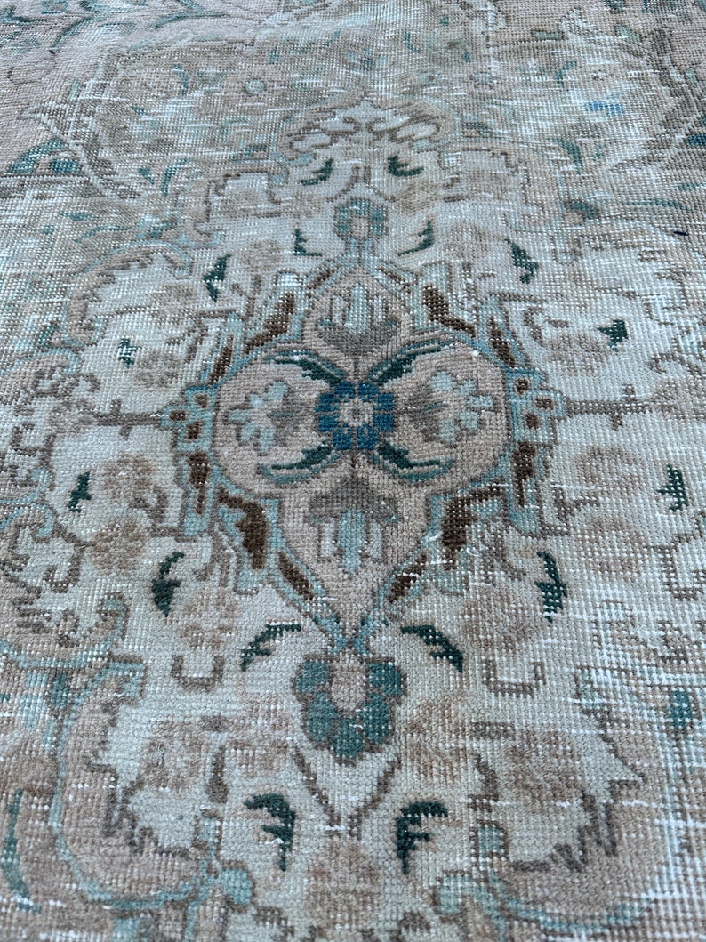 Alfombra vintage de 9x12, alfombra turca, alfombra Oushak de 9x12, alfombra extragrande, alfombra para sala de estar, alfombra para comedor, alfombra con medallón, alfombra de 9x12, 7.3 x 11 pies imagen 6