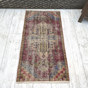 Small Turkish Rug, Vintage Bath Mat, Turkish mat rug, Turkish Doormat Rug, mini rug, Outdoor Mat, Small Vintage Rug 1.6x3.1, Boho Rug