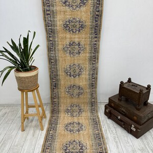 Handmade Turkish Hallway Runner Rug, Vintage Wool Carpet (2.8 x 10.1 Ft) image 2