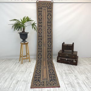 dywanik vintage, turecki dywanik, dywanik do przedpokoju, turecki dywanik vintage, dywanik wejściowy, dywanik na schody, dywanik do przedpokoju 1,9 x 11,3 stopy.