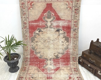 Distressed Vintage Rug, Turkish Rug, 4.5x7.3 ft Vintage Rug, Handmade Rug, Decorative Rug, Kitchen Rug, Unique Rug, Rustic Rug, Oushak Rug