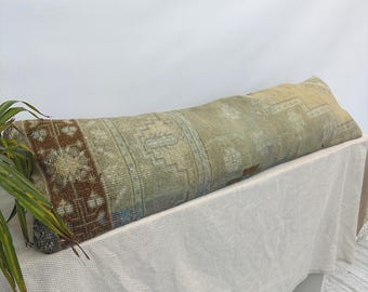 Boho lang kelimkussen 12 x 48 | Vintage vloerkleed lendenen hoes | Turks handgemaakt kussen voor bank- of bankdecoratie