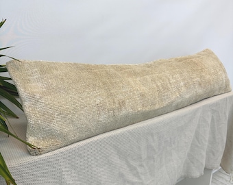 12x48 Brown Beige Pillow Cover, Long Lumbar Pillow, Rustic Turkish Rug Cushion, Neutral Sofa Pillow