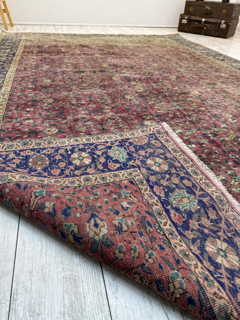 Turkish Area Rug, 6.4x9.7 ft, Geometric Scandinavian Decor Rug, Vintage Carpet, Oushak Rug, Hand Knotted Wool Anique Rug, Red Area Rug, image 10