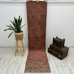 Handmade Wool Runner Rug 2.4x10 ft , Farmhouse Runner Rug, Turkish Runner Rug, Hand Made Runner Rug, Natural Runner Rug, Vintage Runner Rug