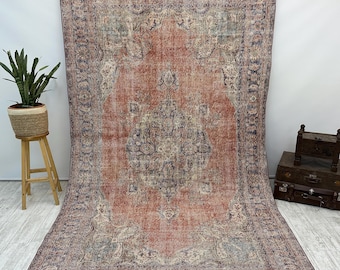 oversized beige vintage rug, Vintage Rug, Turkish Rug, Oushak Rug, Oversized Rug, Living Room Rug, Dining Room Rug, 6.4 x 10.5 FT
