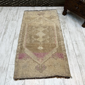 Small Turkish Rug, Vintage Bath Mat, Mini Oushak Rug, Turkish Doormat Rug, Entryway Decor, Outdoor Mat, Small Vintage Rug 1.6x3.1, Boho Rug