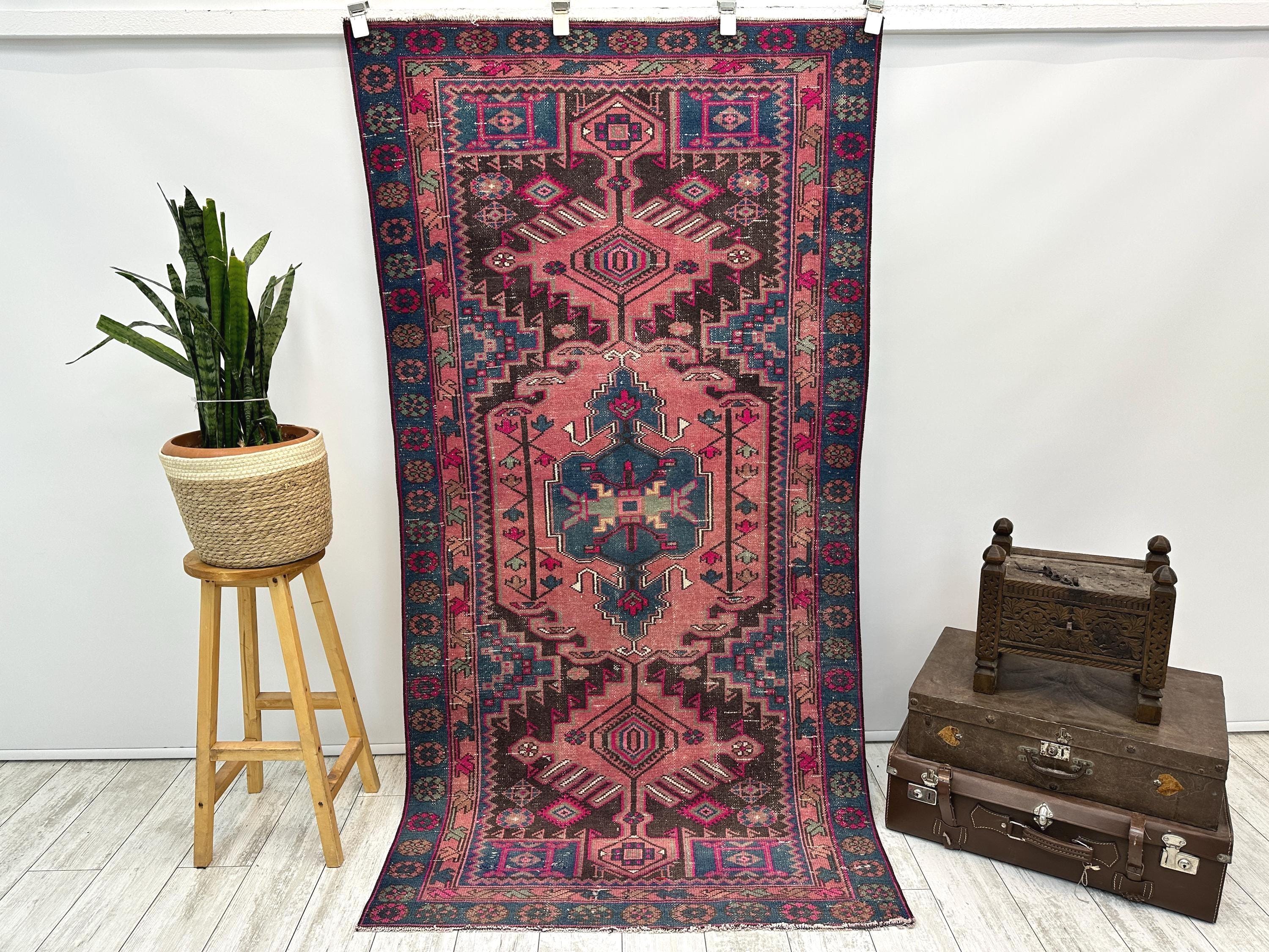 Blush Pink Turkish Area Rug | Antique Handwoven Carpet | Vintage
