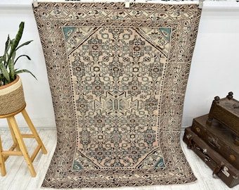 Turkish rug, Vintage rug, Handmade rug, Boho decor, Home decor rug, Floor rug, Organic wool rug, Oushak rug, Turkey rug 4.5 x 6.4 ft