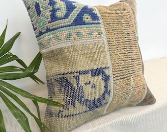 Boho 16x24 Kilim Pillow Cover – Authentic Turkish Handmade Throw Cushion, Vintage Colorful Cushion for Sofa, Living Room or Bedroom Decor