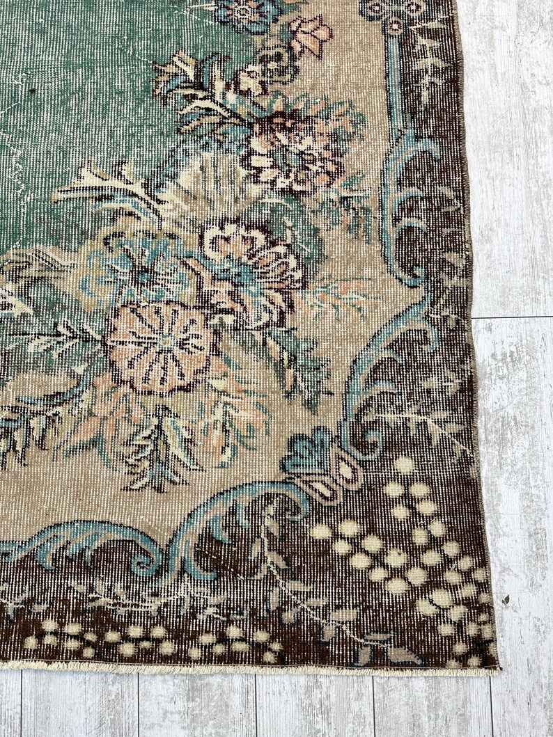 Oversized vintage Turks tapijt – handgeweven wollen tapijt, groot boho-tapijt voor woonkamer, slaapkamer of eetkamer, 7,1 x 9,9 ft afbeelding 4