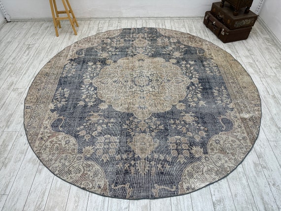9x12 Vintage Rug, Turkish Rug, 9x12 Oushak Rug, Round Rug, Oversize Round Rug, Dining Room Rug, Medallion Rug, 9x12 Carpet, 8.8 x 8.8 FT