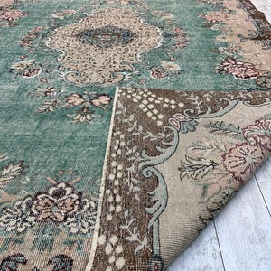 Oversized vintage Turks tapijt – handgeweven wollen tapijt, groot boho-tapijt voor woonkamer, slaapkamer of eetkamer, 7,1 x 9,9 ft afbeelding 10