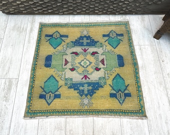 Alfombra pequeña vintage de 2,3 x 2,3. Alfombra turca pequeña, alfombra Oushak pequeña, alfombra pequeña hecha a mano, alfombra pequeña de decoración bohemia, alfombra de entrada, alfombra de baño turca.
