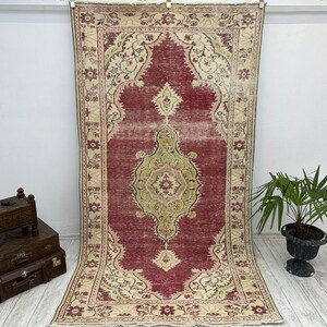 Turkish rug, Vintage rug, Handmade rug, Boho decor, Home decor rug, Floor rug, Organic wool rug, Oushak rug, Turkey rug 5x 9.3 ft