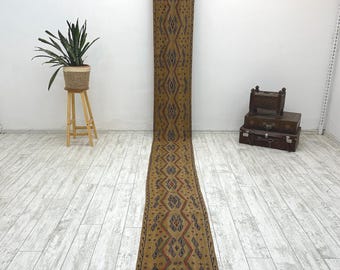 tappeto da corridoio, tappeto per scale, tappeto turco, tappeto Oushak, tappeto di lana, tappeto da cucina, tappeto lungo, tappeto fatto a mano, tappeto vintage, 1,6 x 14,5 piedi,