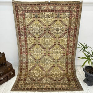 Turkish area rug, Vintage wool rug, Handmade rug, Home decor, Diningroom rug, Oushak rug, Bohemian rug, Oriental rug 4.9 ft x 7.3 ft
