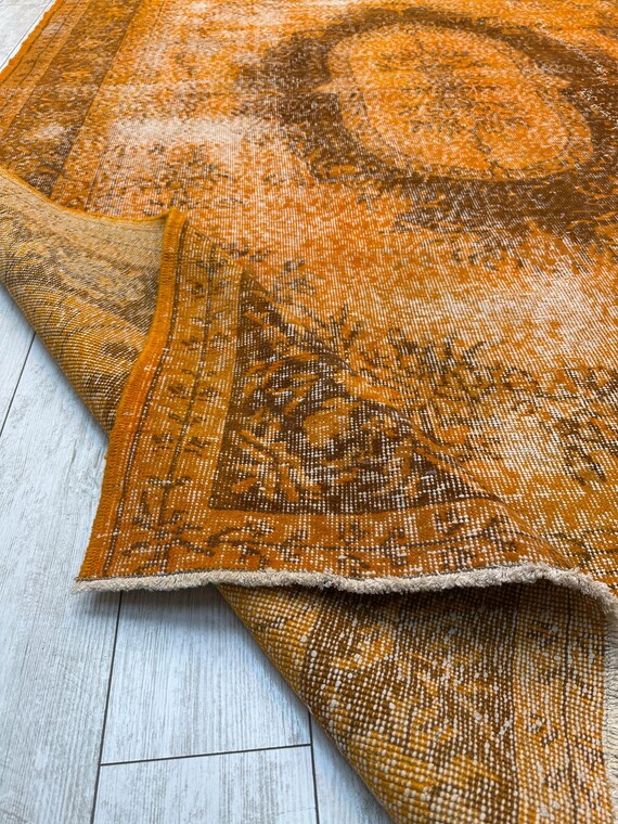 Orange Oversize Rug, Turkish Rug, Area Rug, Large Rug, Vintage Rug