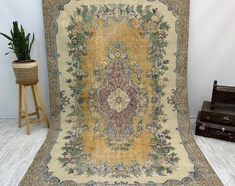 oosters vintage tapijt, eettafeltapijt, esthetisch tapijt, laagpolig tapijt, Turks tapijt, oversized tapijt, botanisch tapijt, wollen tapijt, 6 x 9,8 FT,