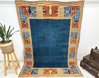 Oversize rug, Turkish rug, Area rug, Large rug, Vintage rug, Oushak rug, Living room rug, Bedroom rug, Wool rug, 5.6x7.8 feet,