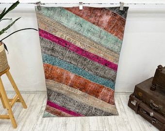 Turks patchwork tapijt, handgemaakt tapijt, tapijt van 3,1 x 4,9 ft, Oushak-tapijt, eetkamertapijt, wollen tapijt, vintage patchwork, tapijt gebruiken, boho-tapijt,