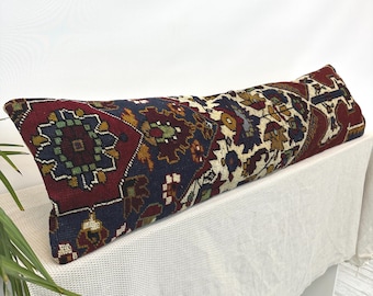Long Rug Lumbar Pillow Cover 12x48 | Handmade Vintage Kilim | Bohemian Turkish Home Decor Accent