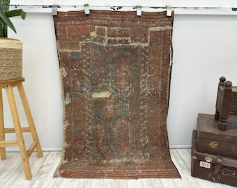 Vintage Boho Rug, Old World Charm Rug, Retro Chic Carpet,  Distressed Vintage Rug, Antique Handmade Rug, 3.9 x 6.5 ft.