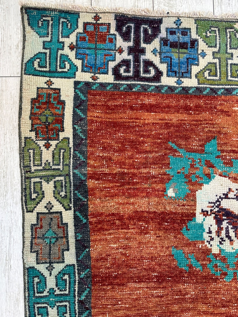 Hallmatta, turkisk löparmatta, handgjord turkisk matta, vintage löparmatta, handgjord matta, bleknad matta, bohomatta, köksmatta, 2,5 x 11,4 fot bild 8